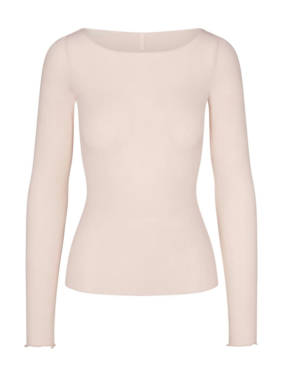 Skims Sheer Modal Long Sleeve Boatneck Top - Blush